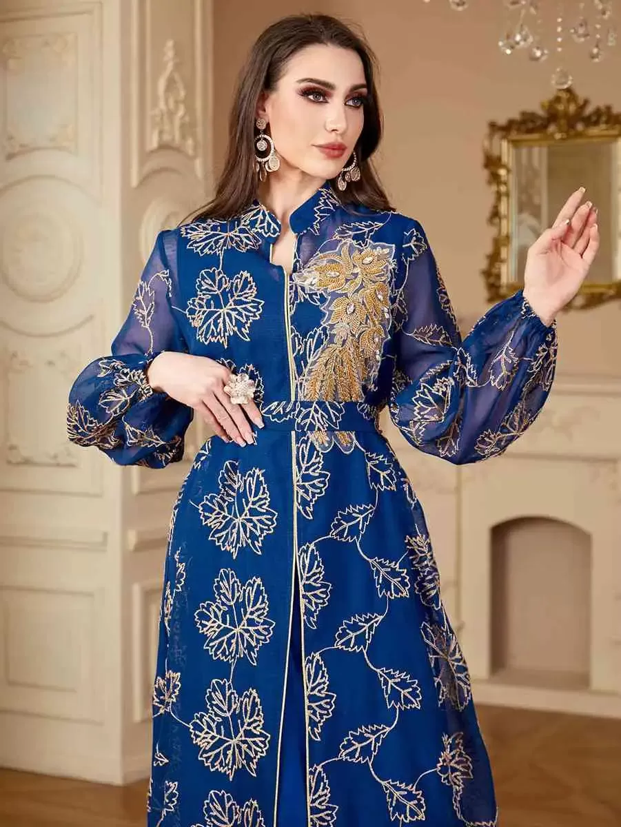 2 Pieces Eid Embroidery Dress Set Caftan Kaftan Dress With Inner Sleeveless Dress