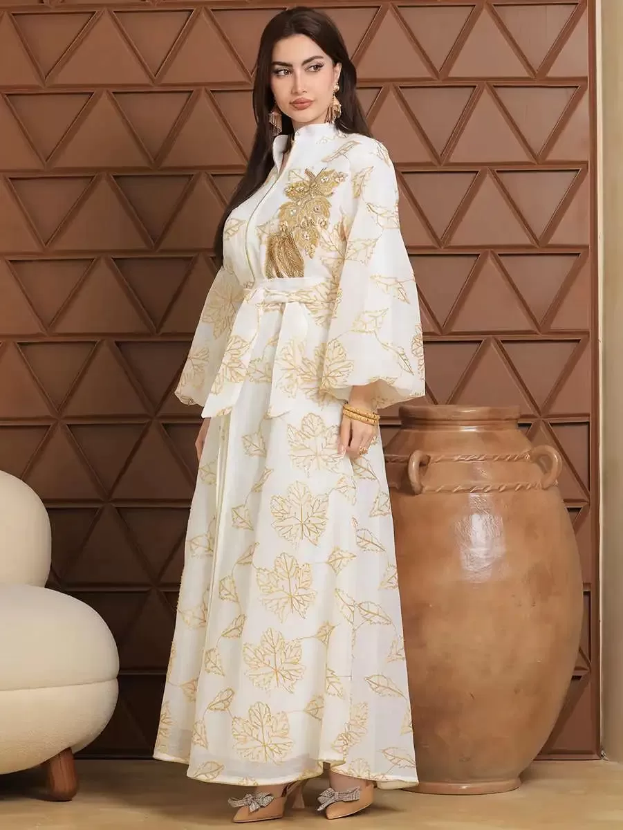 2 Pieces Eid Embroidery Dress Set Caftan Kaftan Dress With Inner Sleeveless Dress