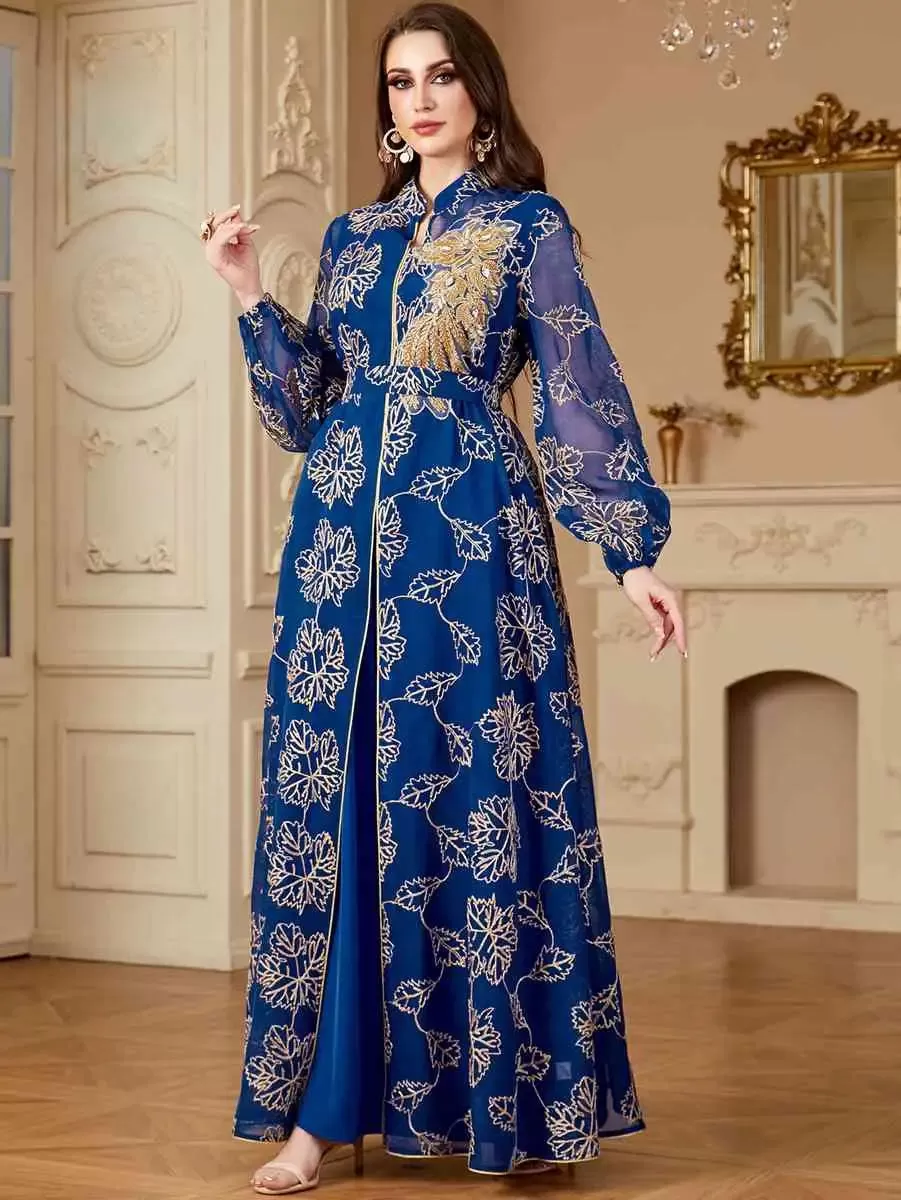 2 Pieces Eid Embroidery Dress Set Caftan Kaftan Dress With Inner Sleeveless Dress