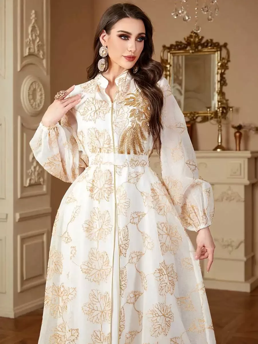 2 Pieces Eid Embroidery Dress Set Caftan Kaftan Dress With Inner Sleeveless Dress