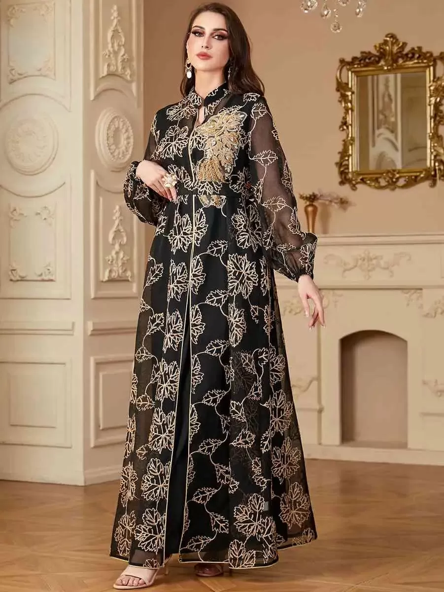 2 Pieces Eid Embroidery Dress Set Caftan Kaftan Dress With Inner Sleeveless Dress