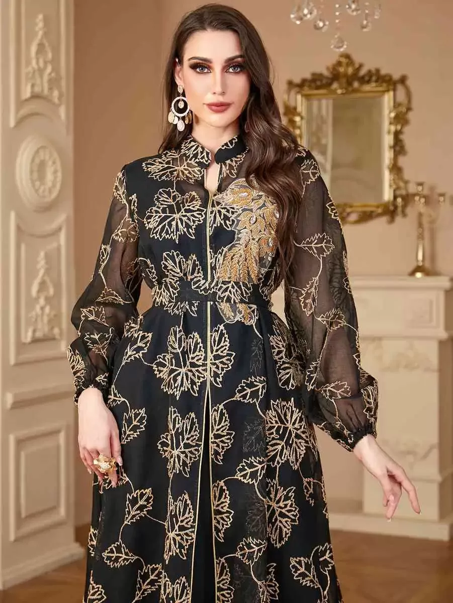 2 Pieces Eid Embroidery Dress Set Caftan Kaftan Dress With Inner Sleeveless Dress