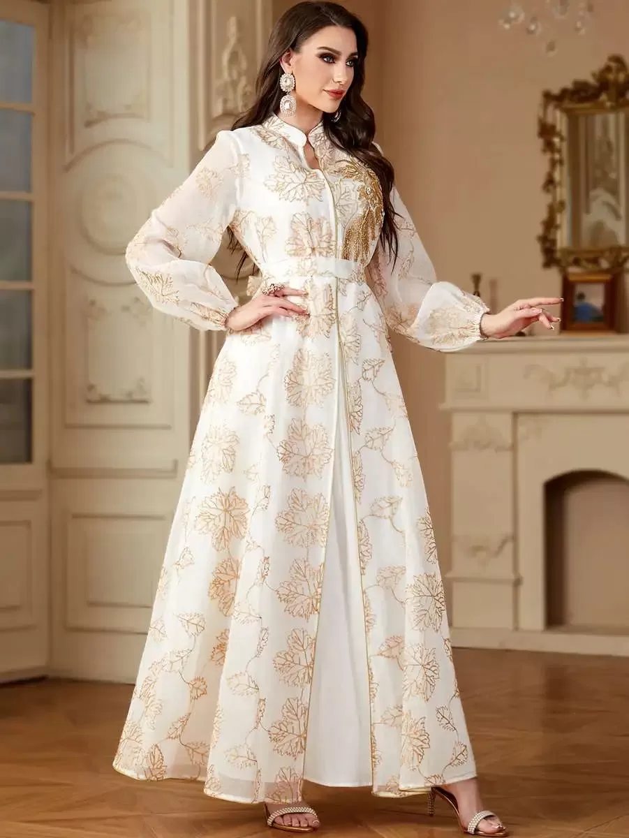 2 Pieces Eid Embroidery Dress Set Caftan Kaftan Dress With Inner Sleeveless Dress