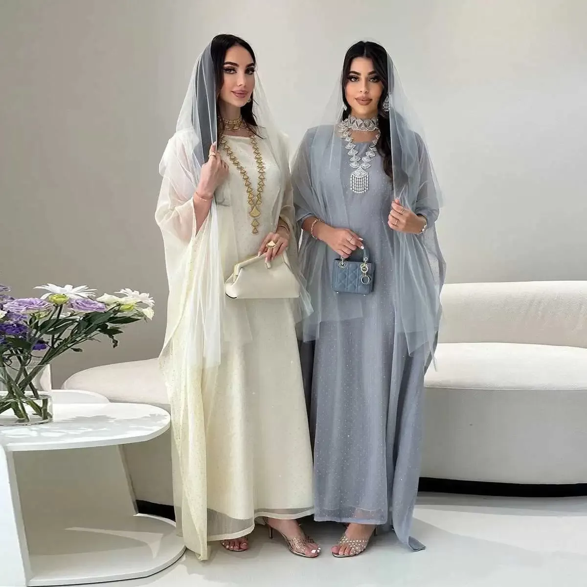 2 Pieces Set Abaya Dress With Inner Sleeveless Dress Modest Fashion