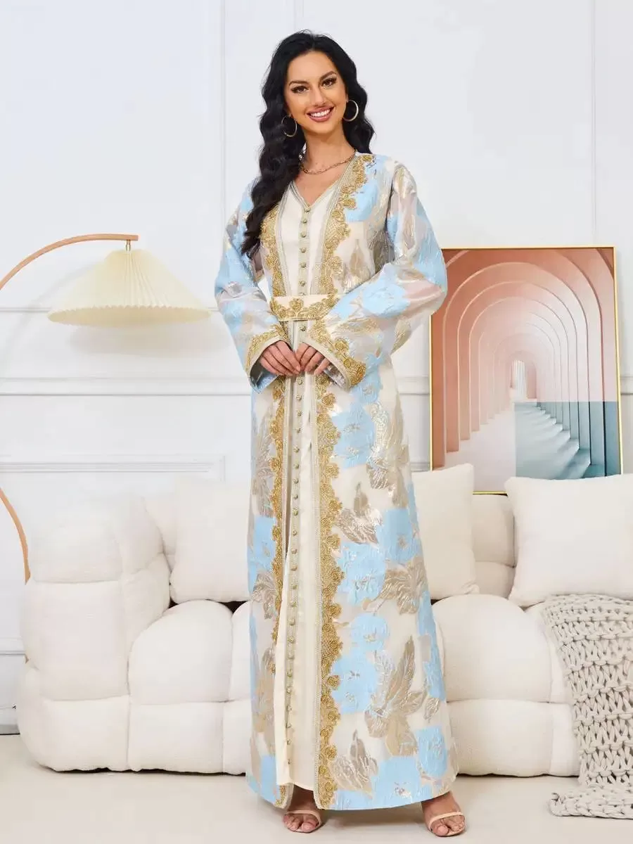 2 Pieces Set Eid Dress Muslim Women Caftan Kaftan Dress With Inner Sleeveless Dress