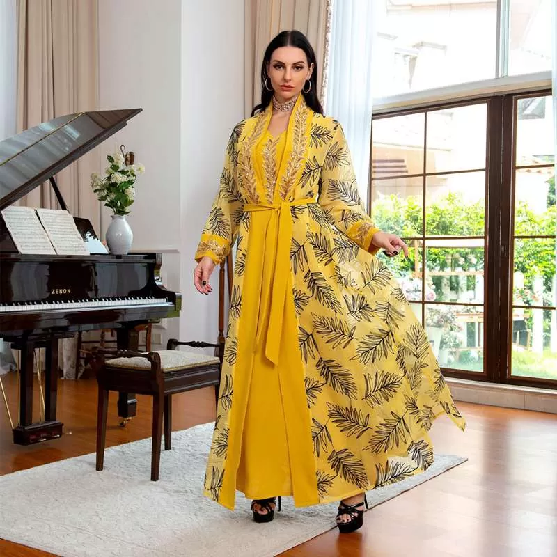 2 Pieces Set Evening Gown Kaftan Dress Suit With Inner Dress For Women