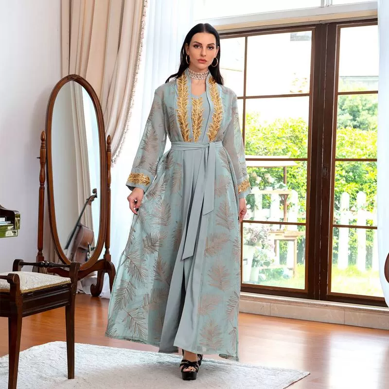 2 Pieces Set Evening Gown Kaftan Dress Suit With Inner Dress For Women