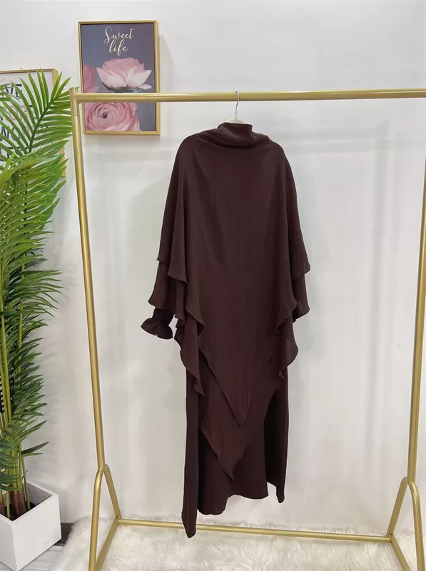 2 Pieces Set Jilbab Robe Prayer Dress With Two Layers Khimar For Muslim Women