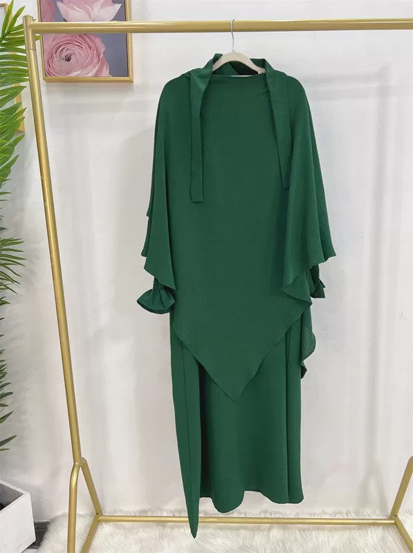 2 Pieces Set Jilbab Robe Prayer Dress With Two Layers Khimar For Muslim Women