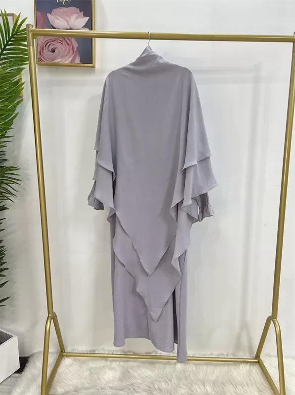 2 Pieces Set Jilbab Robe Prayer Dress With Two Layers Khimar For Muslim Women