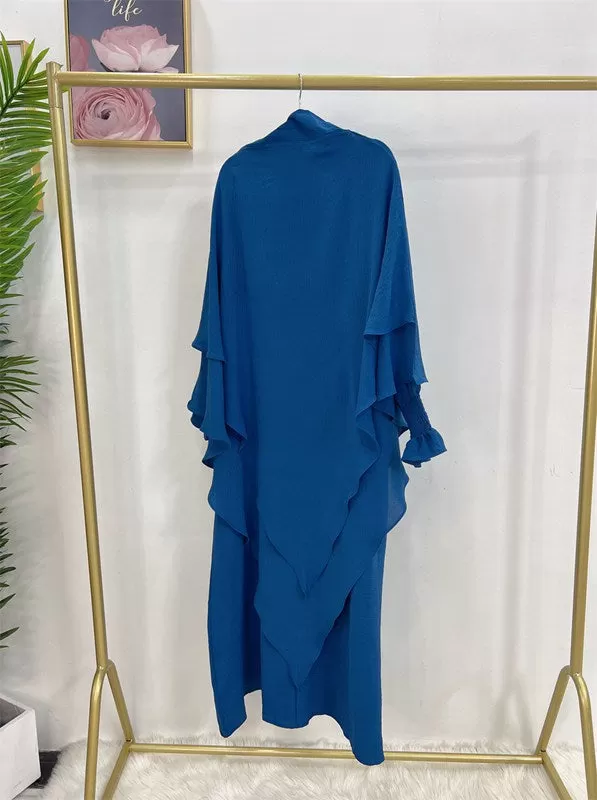 2 Pieces Set Jilbab Robe Prayer Dress With Two Layers Khimar For Muslim Women