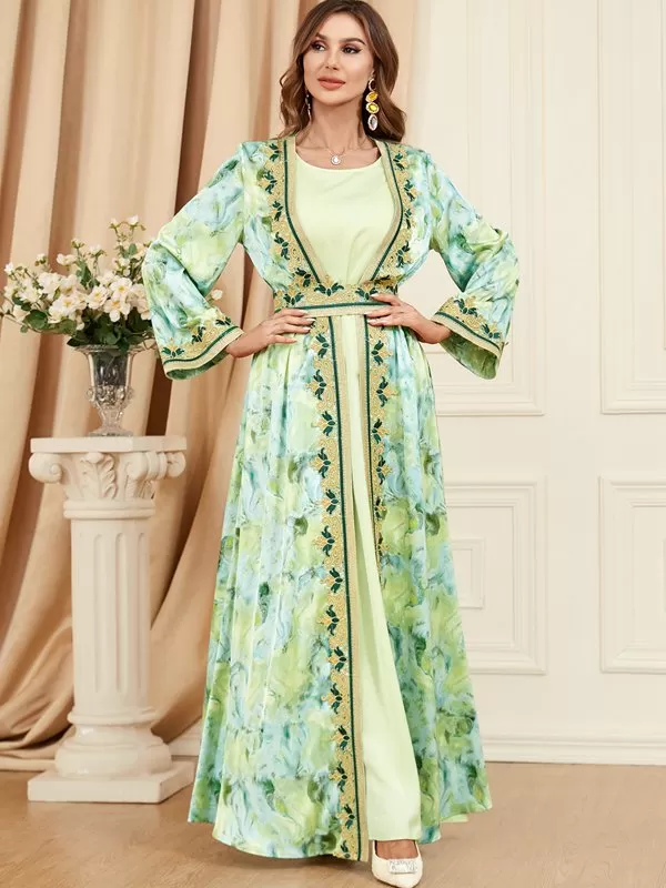 2 Pieces Set Printed Caftan Kaftan Dress For Women Eid, Evening Party And Birthday