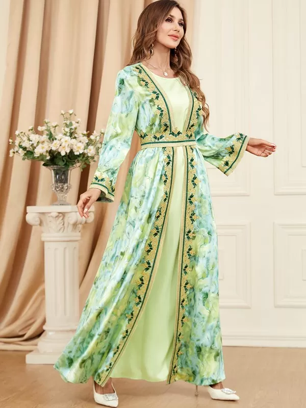 2 Pieces Set Printed Caftan Kaftan Dress For Women Eid, Evening Party And Birthday