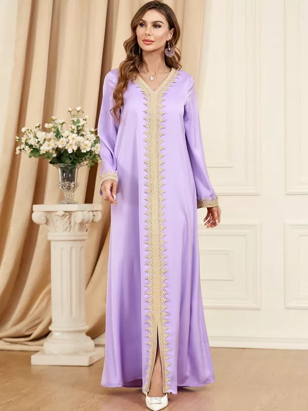 2 Pieces Set Printed Caftan Kaftan Dress With Long Sleeve Inner Dress For Eid