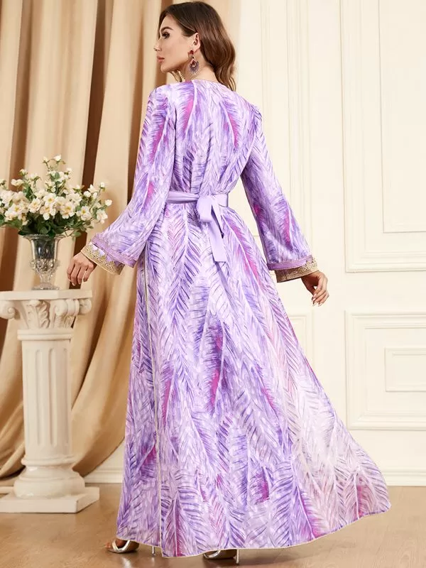 2 Pieces Set Printed Caftan Kaftan Dress With Long Sleeve Inner Dress For Eid