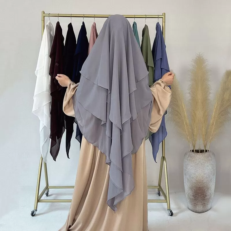 3 Layer Chiffon 11 Color Options Muslim Women Long Khimar