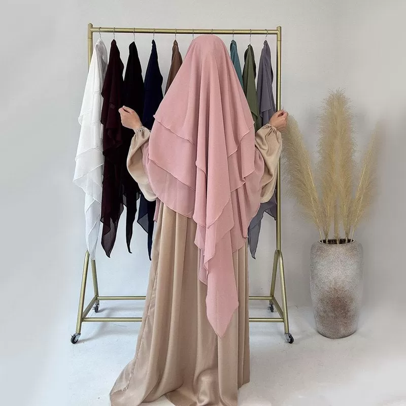 3 Layer Chiffon 11 Color Options Muslim Women Long Khimar