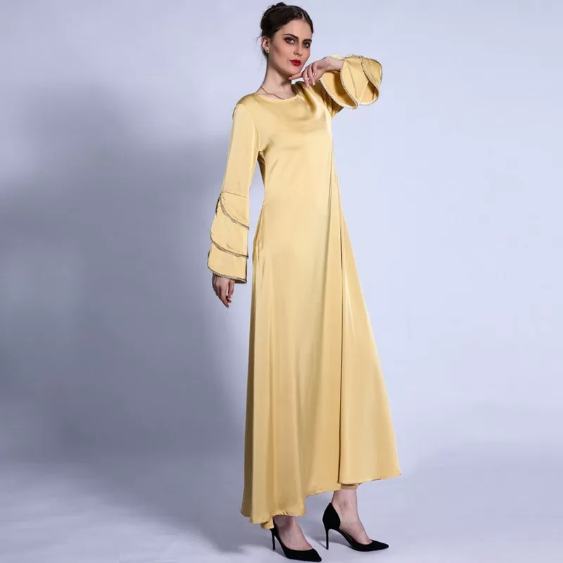 3 Layers Fishtail Sleeve Abaya Dress For Muslim Women