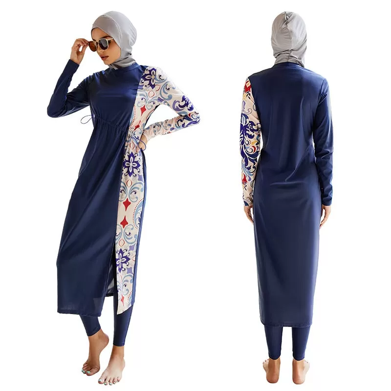 3 Pieces Set Floral Printed Muslim Women Swimwear Swimsuit Burkinis