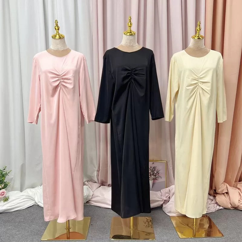 3 Pieces Set Nida Solid Color Muslim Women Open Abaya Dress Dubai Turkish