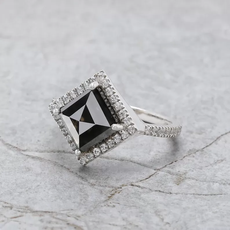 3.28ct Kite Cut Black Color Diamond Ring Engagement Wedding Gift Ring