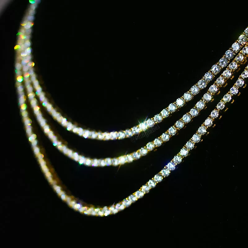 3mm Micro Round Cut Tennis Necklace in Gold