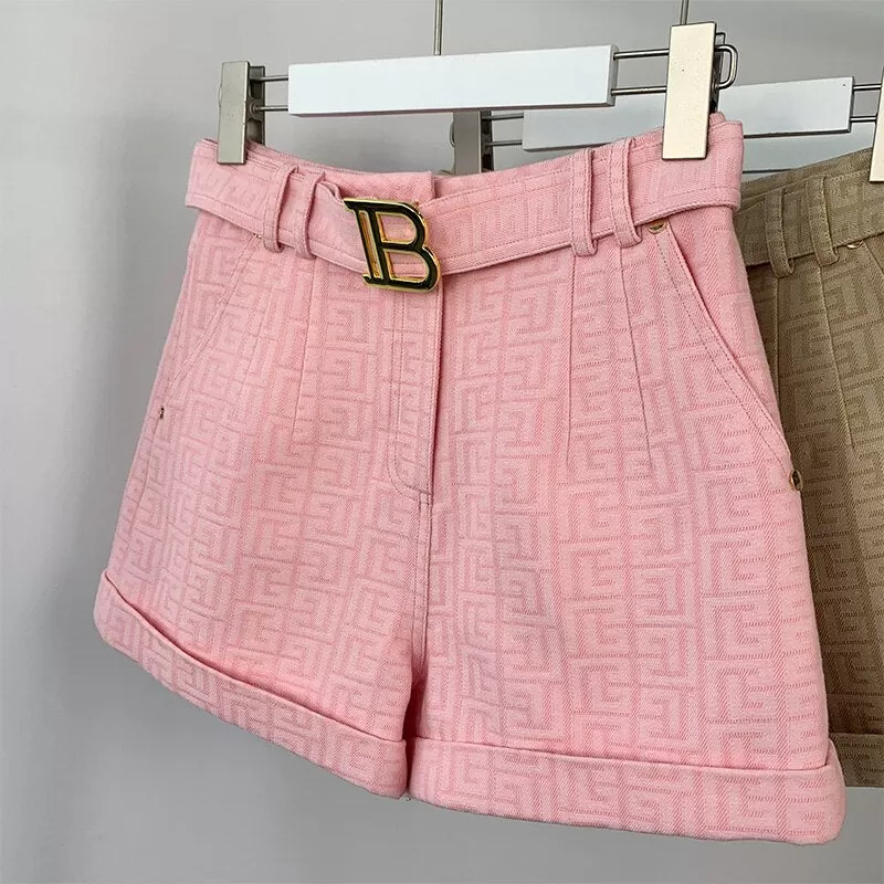 6 Colors for Option Pink Texture Washed Denim Shorts for Women with Belt Casual Style Quality Jeans Trousers