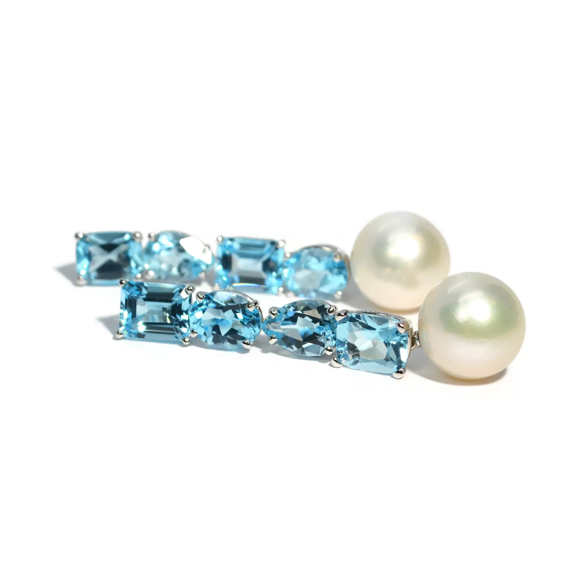 A & Furst - Bonbon - Drop Earrings with Sky Blue Topaz and White Pearls, 18k White Gold