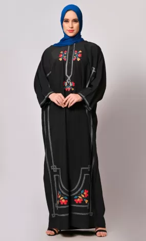 A Tapestry of Style:  Embroidered Pheran like Abaya with straight sleeves