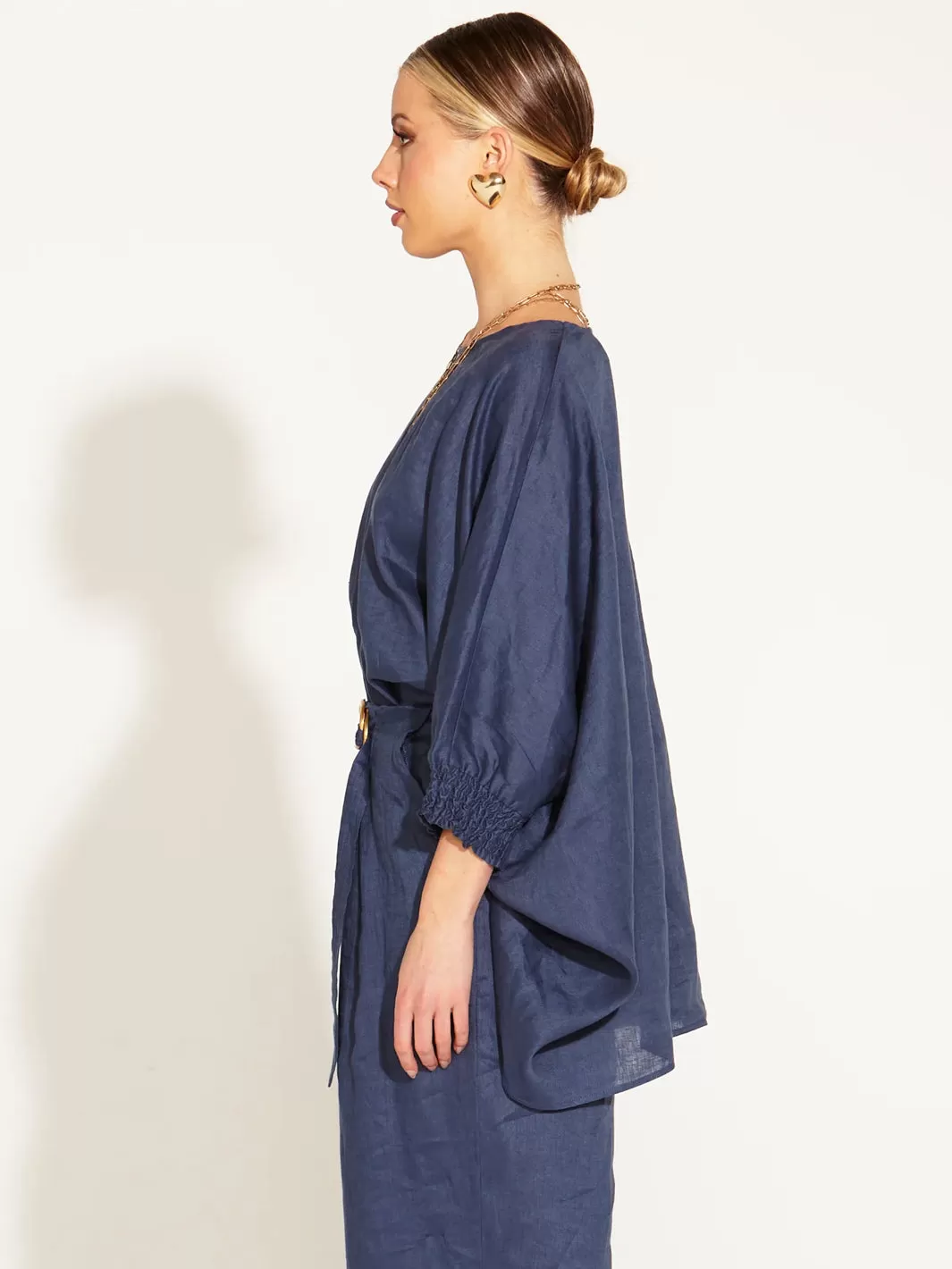 A Walk In The Park Linen Oversized Batwing Top