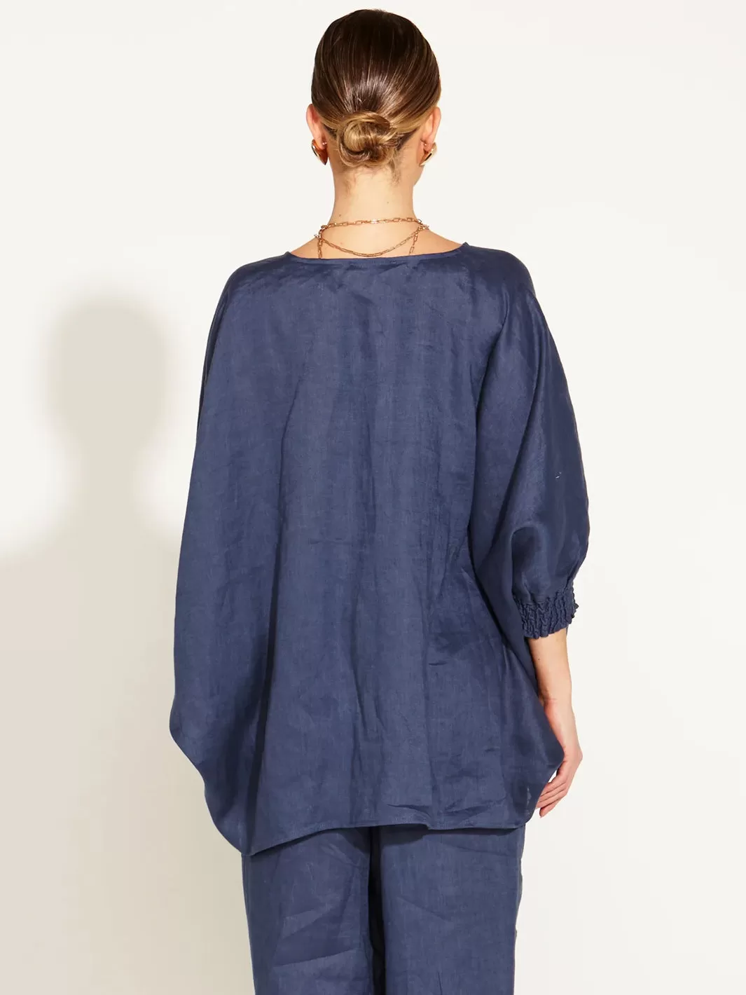 A Walk In The Park Linen Oversized Batwing Top