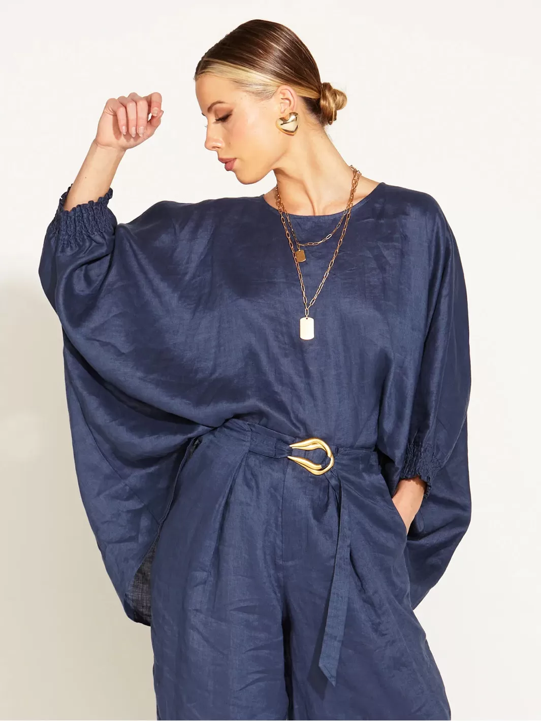 A Walk In The Park Linen Oversized Batwing Top