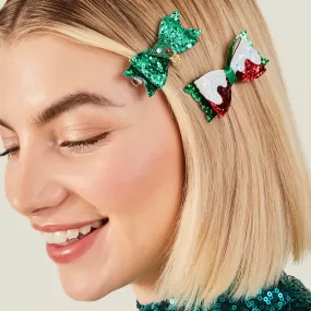 Accessorize London Christmas Glitter Novelty Hair Clips Set Of Two