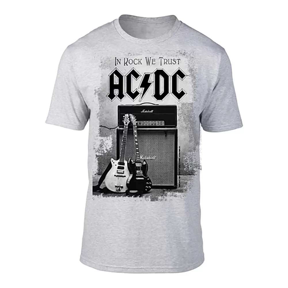 ACDC In Rock We Trust Unisex Tee Grey