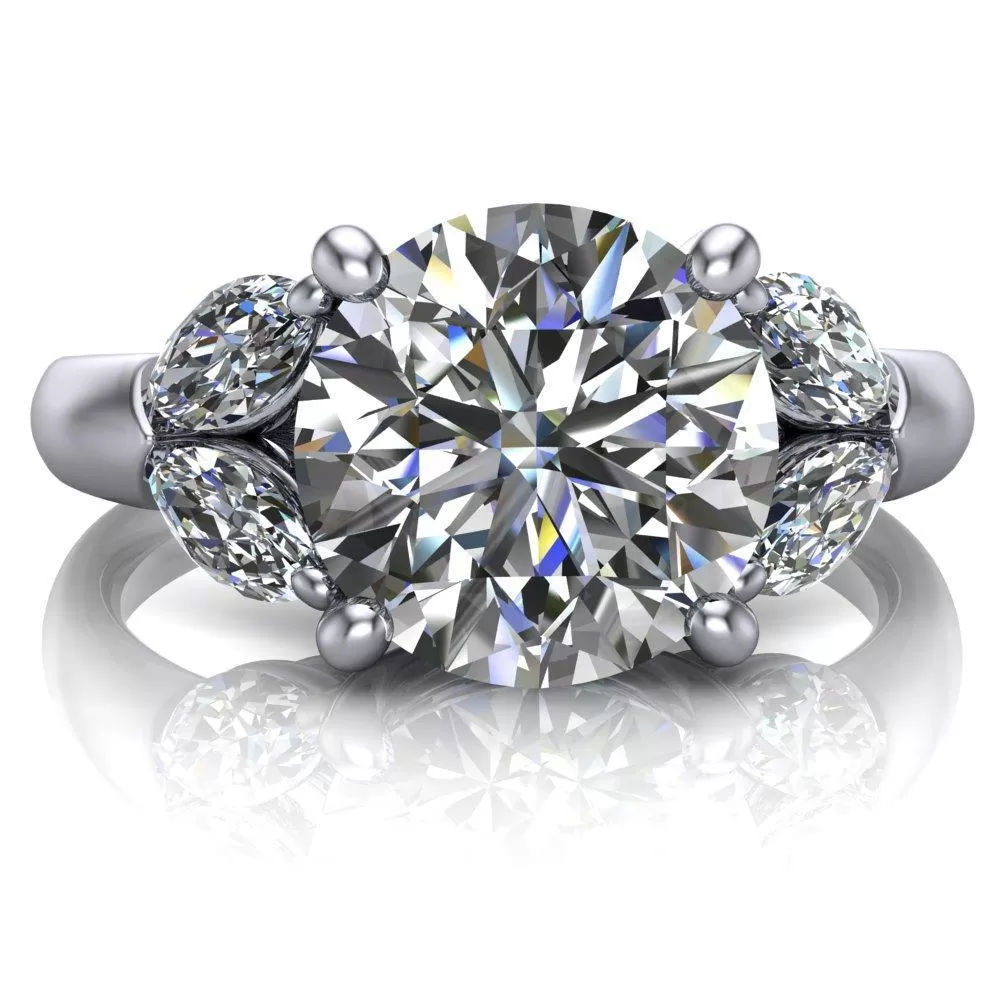 Adrenne Round Lab-Grown Diamond Center Stone 4 Prong Double Marquise Side Ring