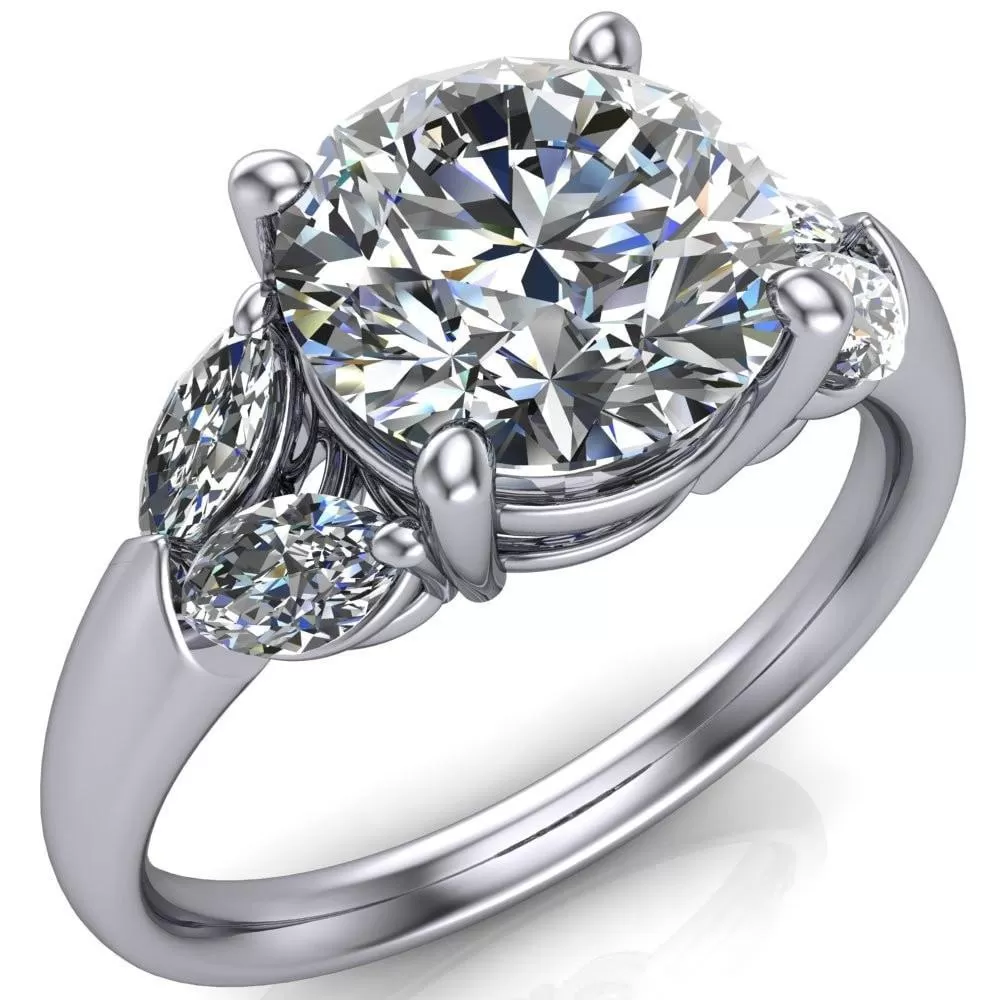 Adrenne Round Lab-Grown Diamond Center Stone 4 Prong Double Marquise Side Ring