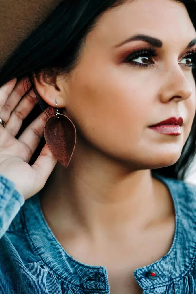 Aged Brandy Worn Brown Leather Petal Earrings