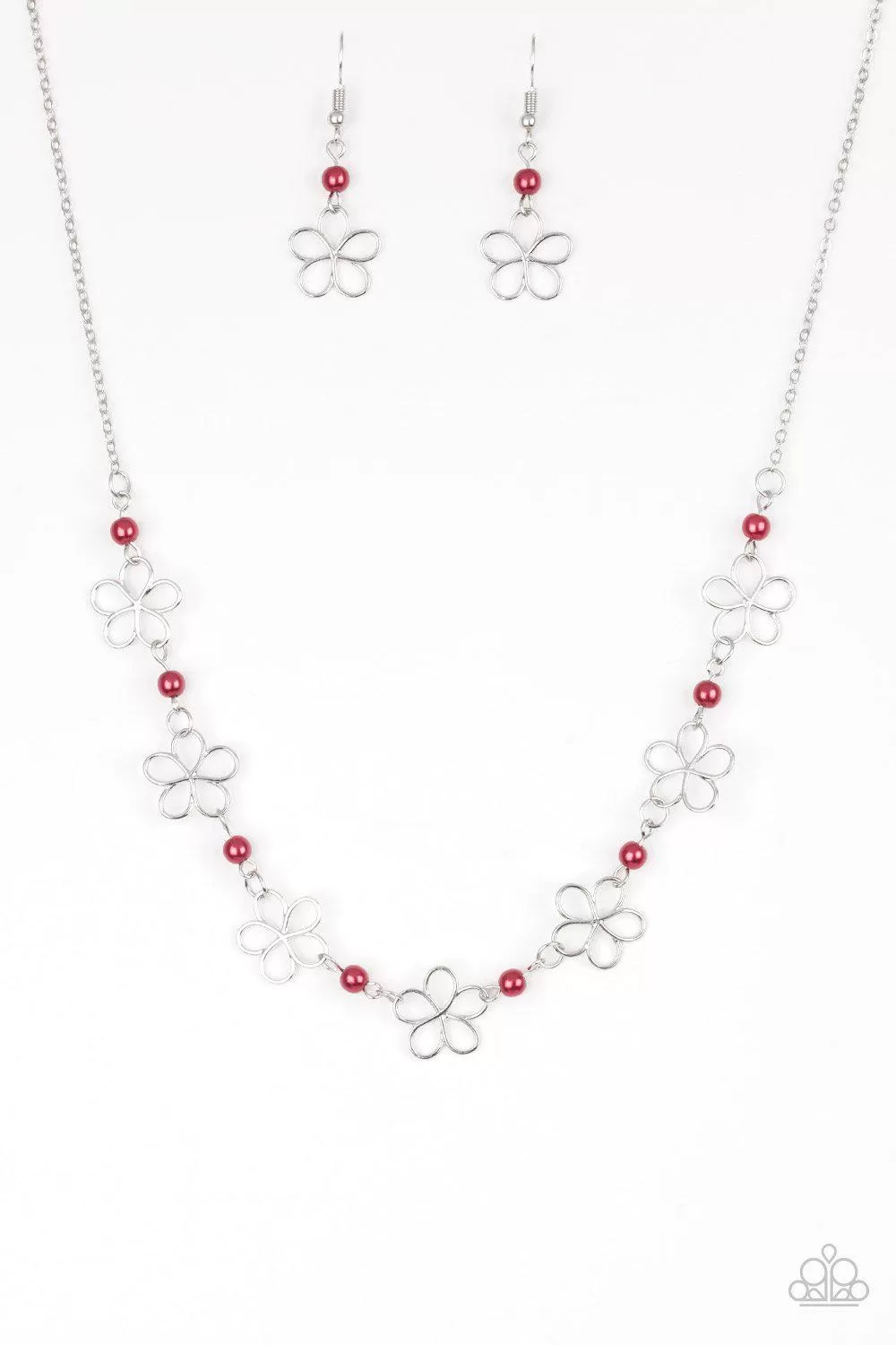 Always Abloom Red and Silver Flower Necklace - Paparazzi Accessories