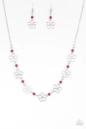 Always Abloom Red and Silver Flower Necklace - Paparazzi Accessories