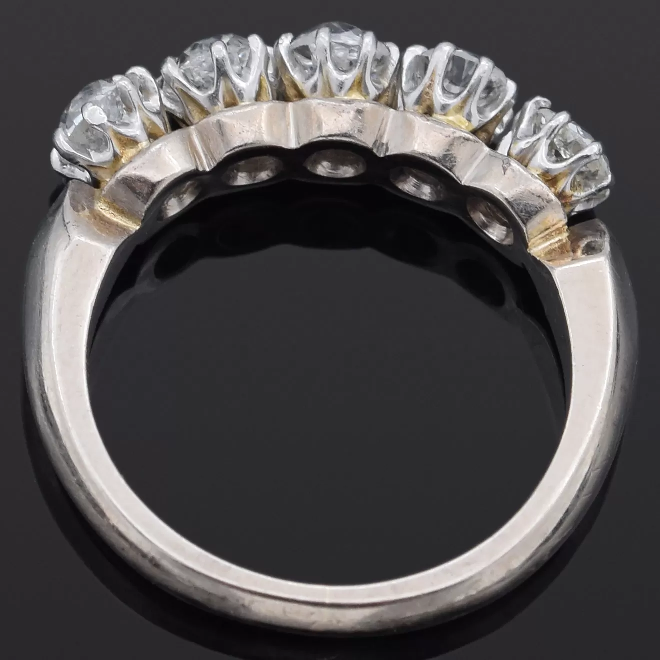 Antique 0.90 TCW Old Mine Cut Diamond 18K White Gold Band Ring Size 5