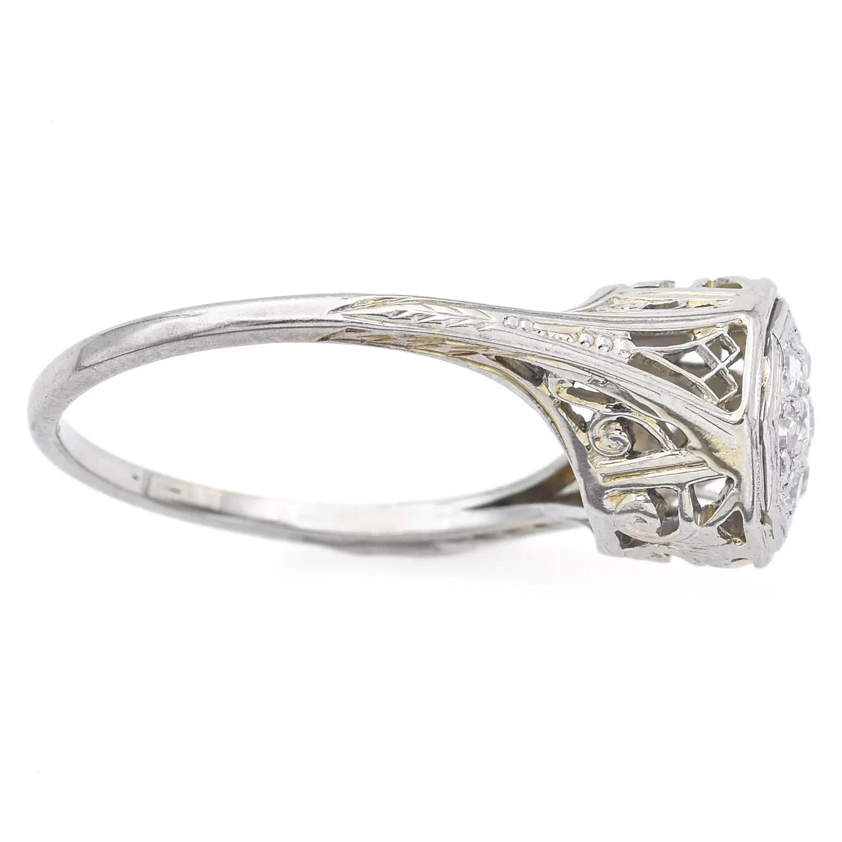 Antique Art Deco 20K White Gold & Platinum 0.18 TCW Diamond Band Ring Size 6