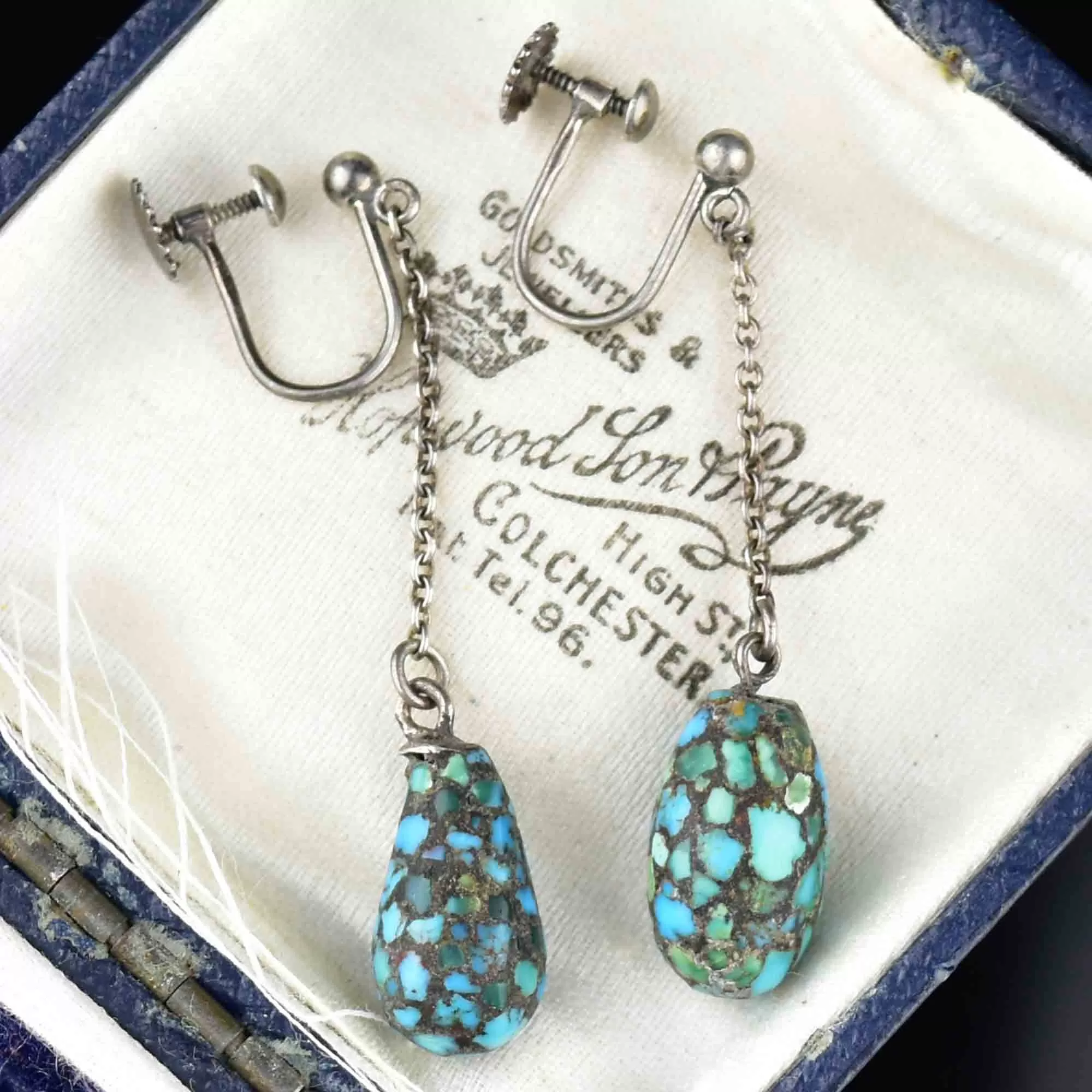 Antique Edwardian Turquoise Dangle Earrings