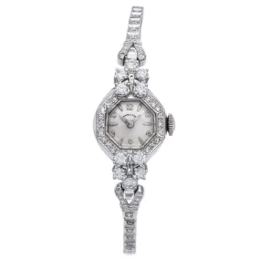 Antique Hamilton 14K White Gold 1.51 TCW Diamond Women's Hand Wind Watch