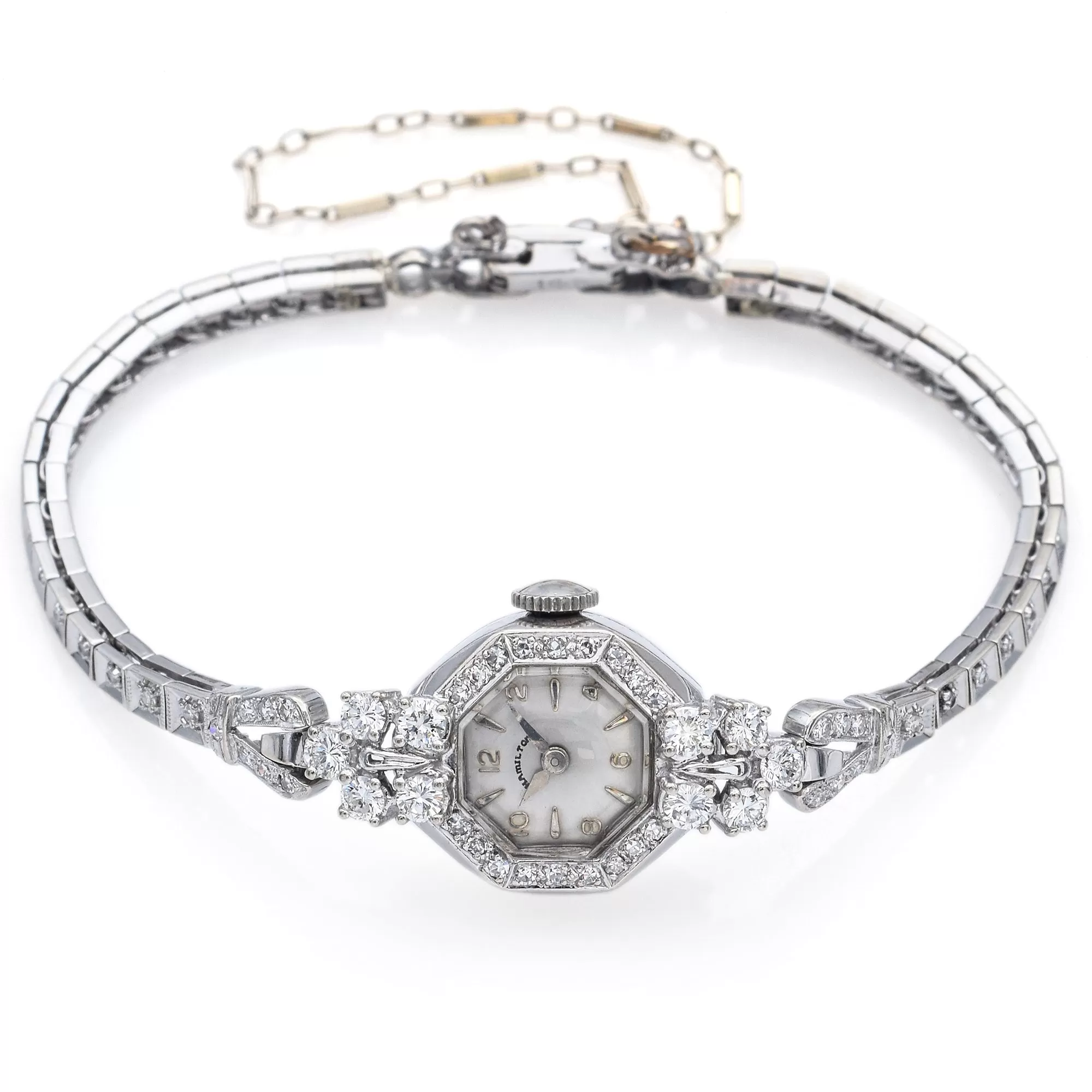 Antique Hamilton 14K White Gold 1.51 TCW Diamond Women's Hand Wind Watch