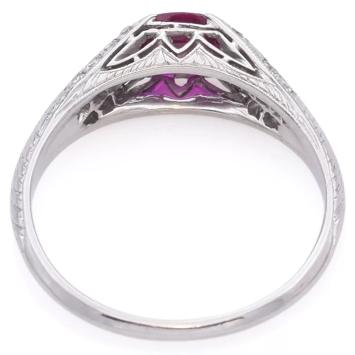 Antique Platinum 0.44 Ct Ruby & 0.14 TCW Old Cut Diamond Band Ring Size 4.5