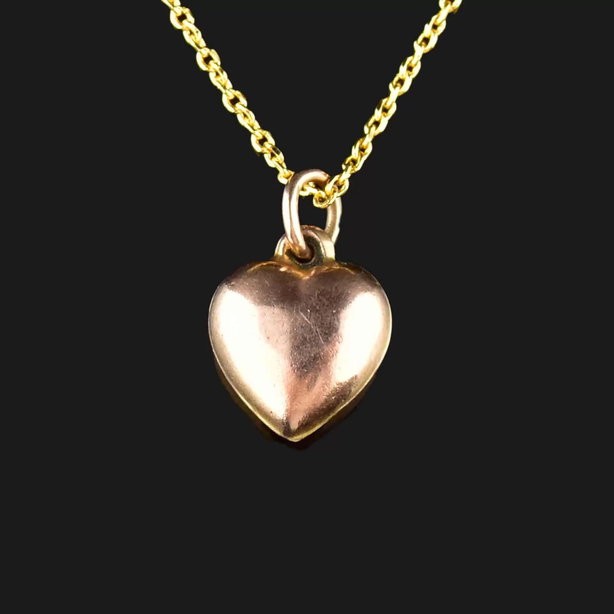 Antique Puffy Rose Gold Heart Pendant Necklace