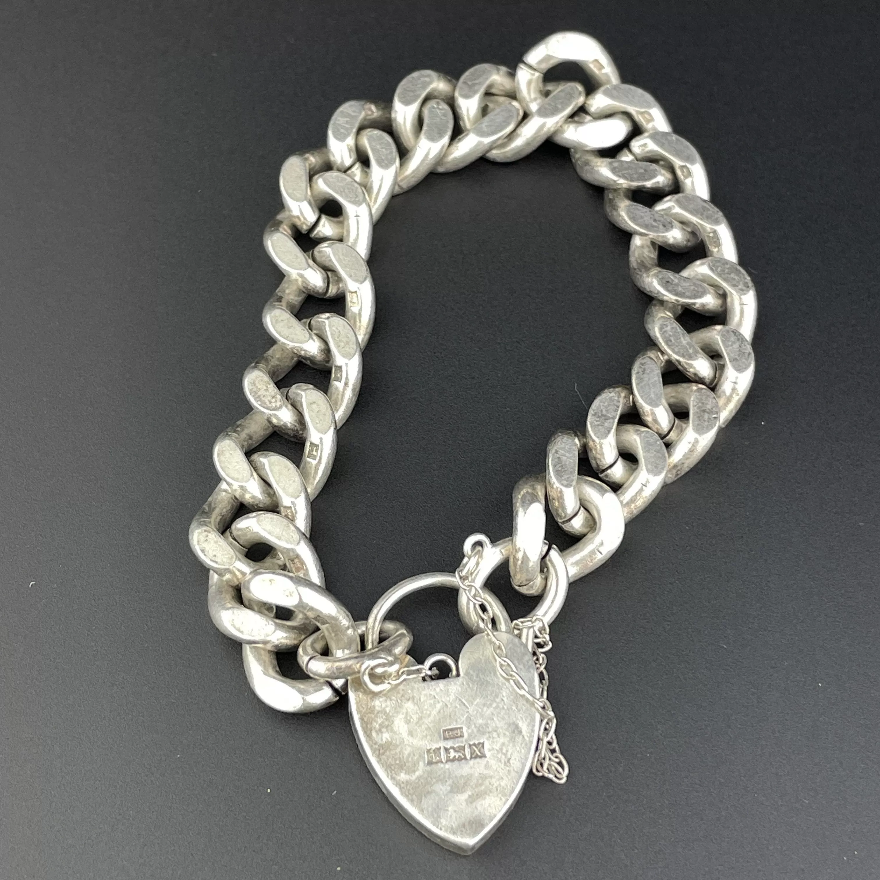 Antique Silver English Heat Padlock Curb Chain Bracelet