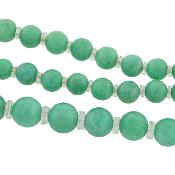 Art Deco Aventurine & Rock Quartz Crystal Bead Necklace