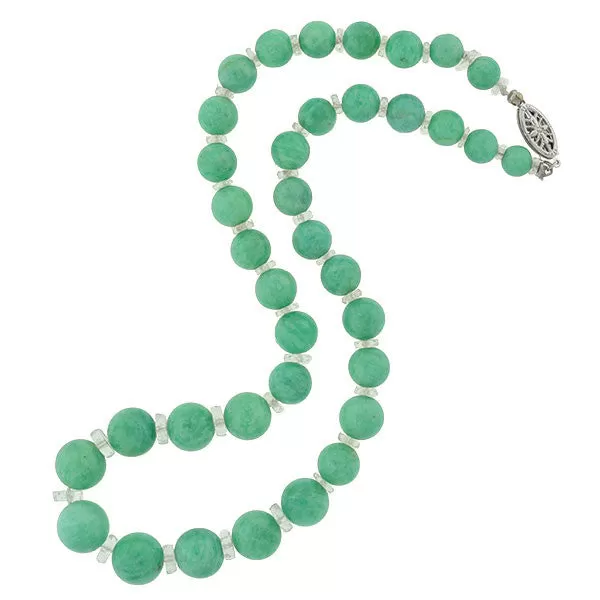 Art Deco Aventurine & Rock Quartz Crystal Bead Necklace