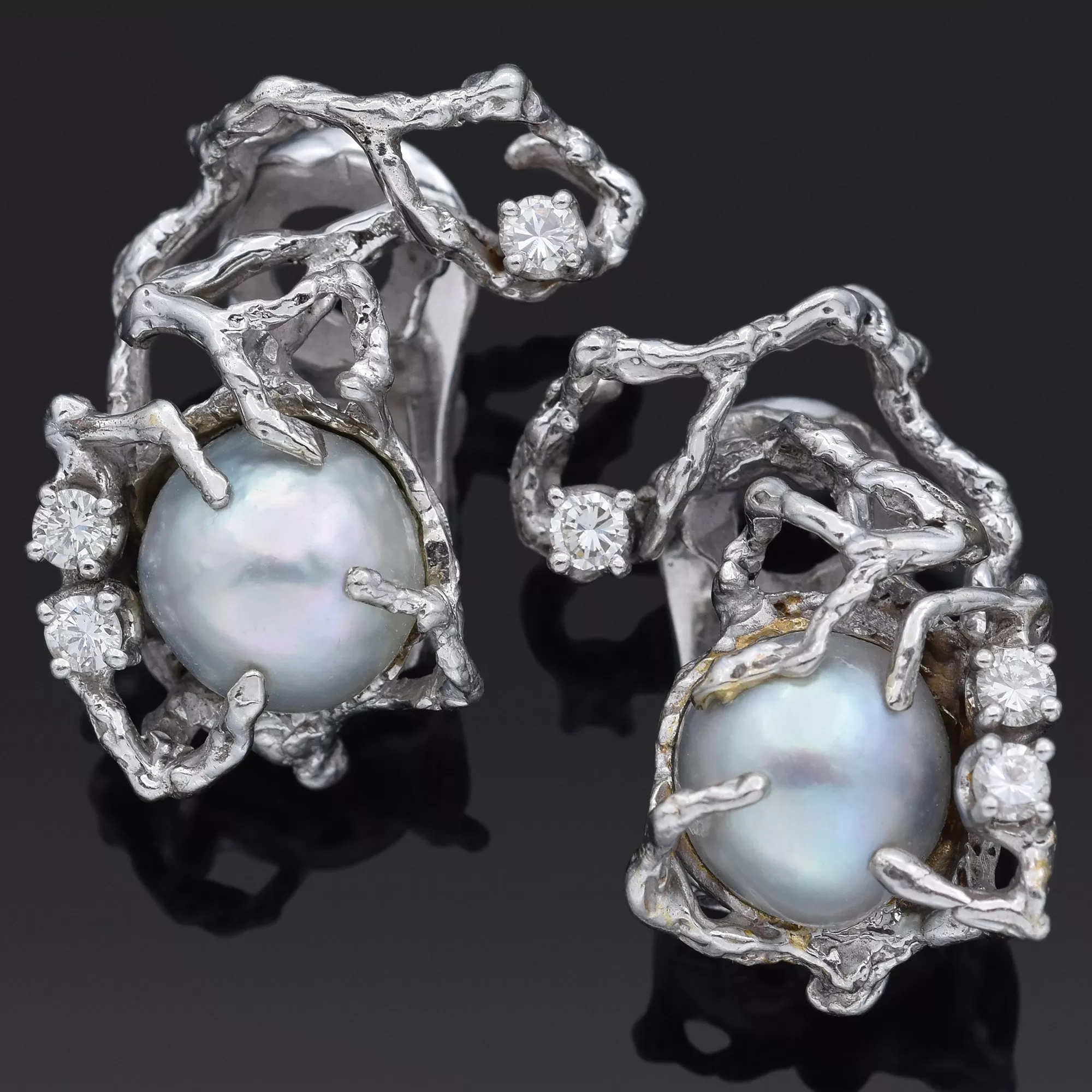 Arthur King 18K White Gold Sea Pearl & 0.54 TCW Diamond Clip-On Earrings